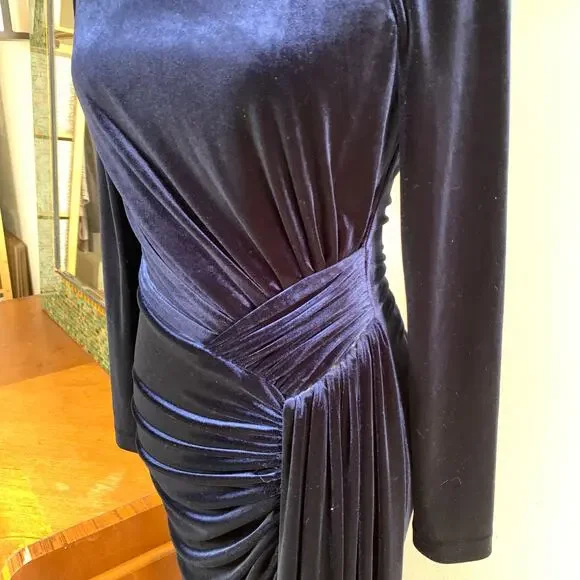 Vince Camuto Size 8 Maxi Dress Gown Midnight Blue Velvet Draped Formal Holiday - Picture 5 of 12